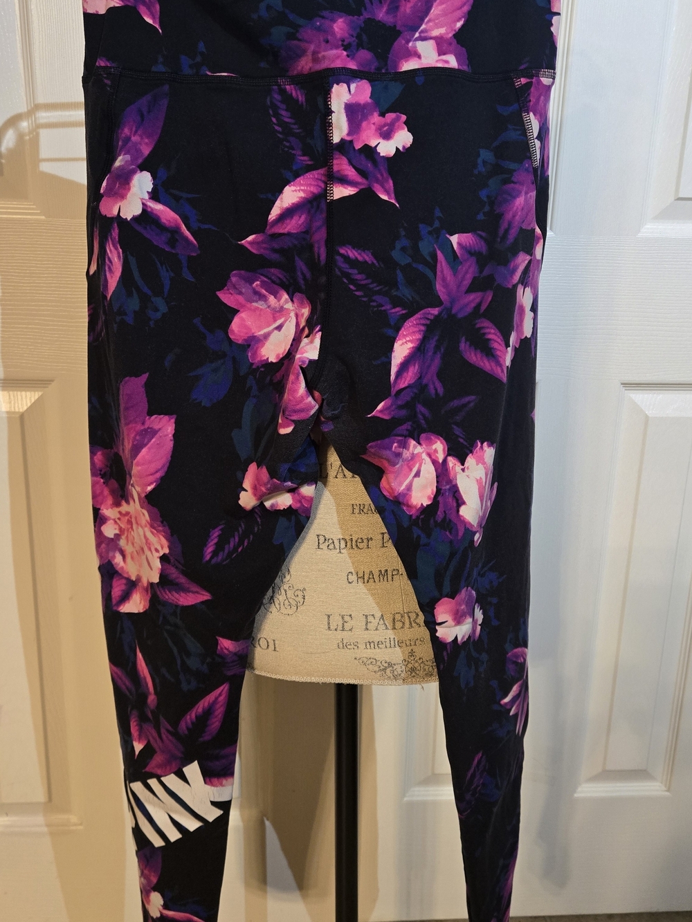 PINK Victoria's Secret Black Leggings with Pink & Purple Floral Print - Picture 2 of 3